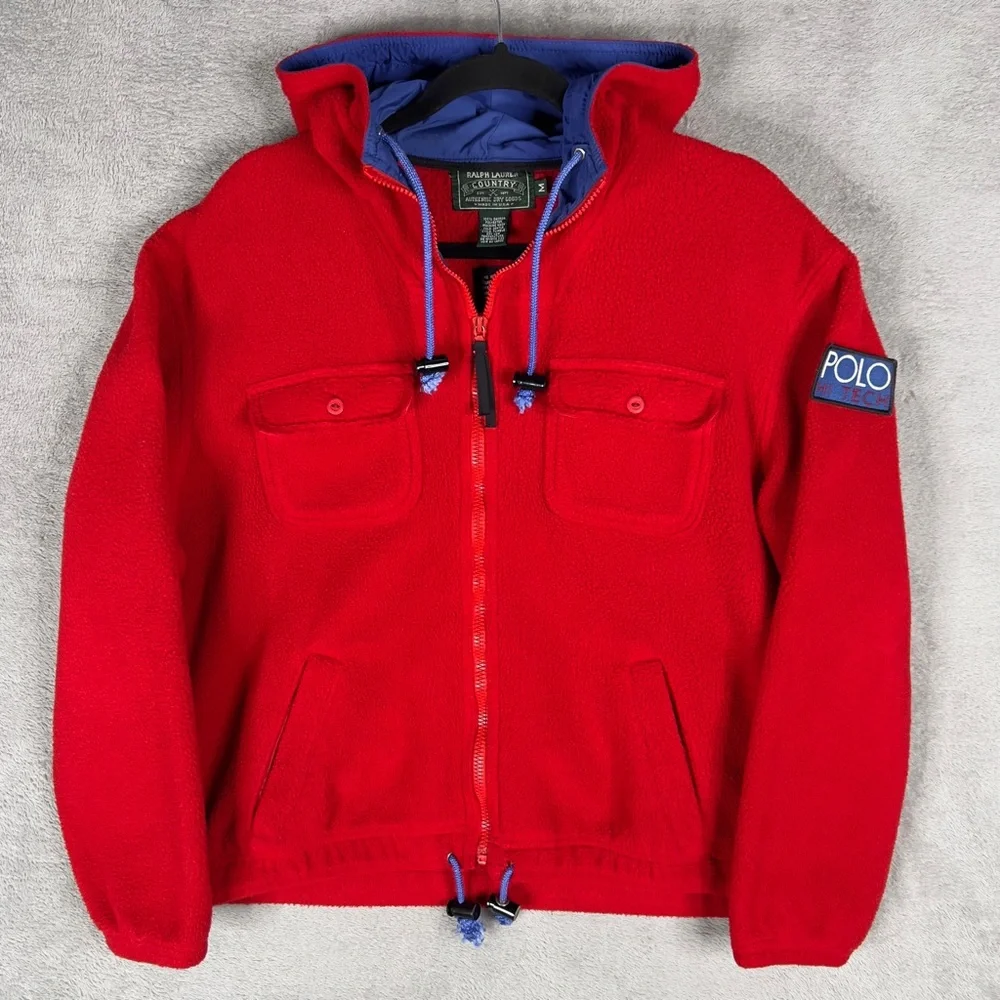 Vtg 90s Polo Ralph Lauren Country Medium Hi-Tech Sportsman Polartec Zip‎ Fleece